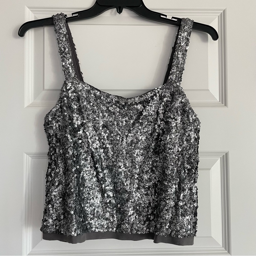 Abercrombie and Fitch Open Back Silver Sequin Tank Top Size Small